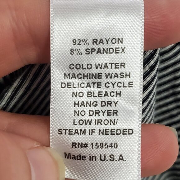 Lisa Bayne Womens Capsule Striped Short Sleeve Top Size L Black Flowy High Low - Picture 5 of 11